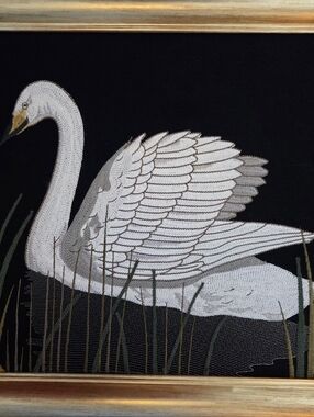 NWT BP Home  21" X 17" Textile Woven Wall Art Elegant Swan.